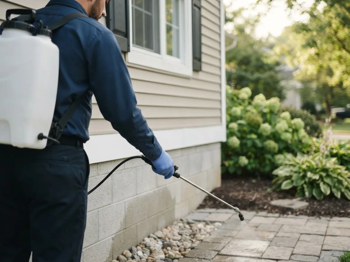 Pest control technician inspecting a home in Ossian, IA